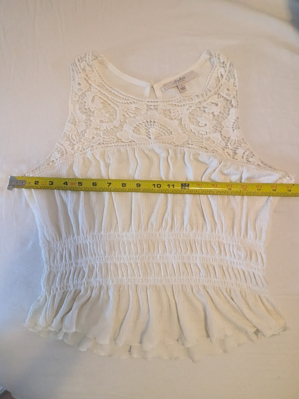 Atelier Cream Lace Yoke Smocked Peplum Tank - Picture 7 of 9